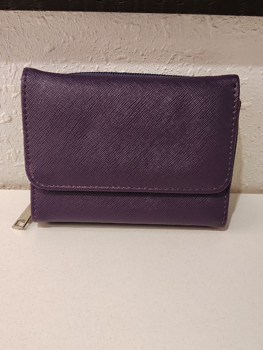 Purple Folding Wallet With Zip-Around Card Or Change Pocket